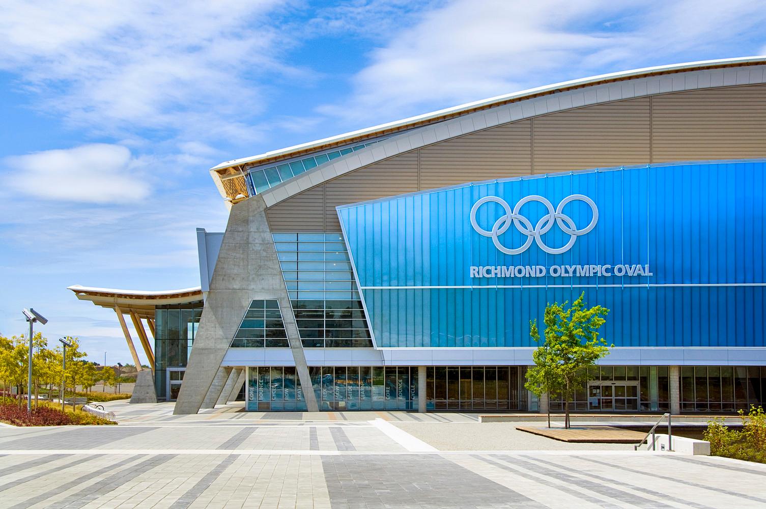Richmond Olympic Oval exterior with Olympic rings